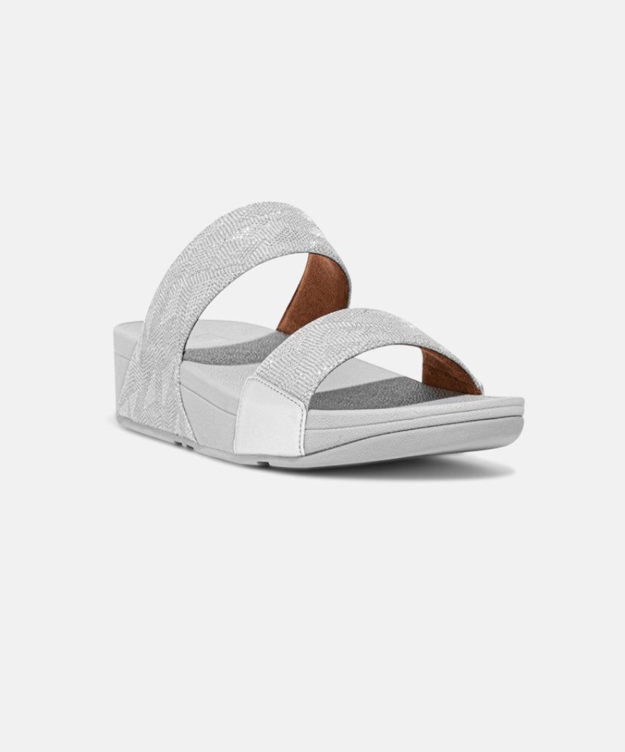 Women FitFlop Two Strap Sandals | Fitflop Lulu Glitz Slides Silver