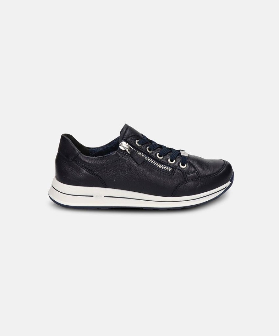 Women Ara Leather Sneakers | Ara Osaka 2.0 Navy Sneakers