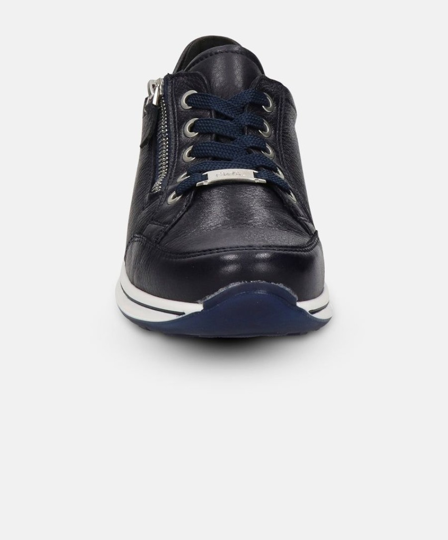 Women Ara Leather Sneakers | Ara Osaka 2.0 Navy Sneakers