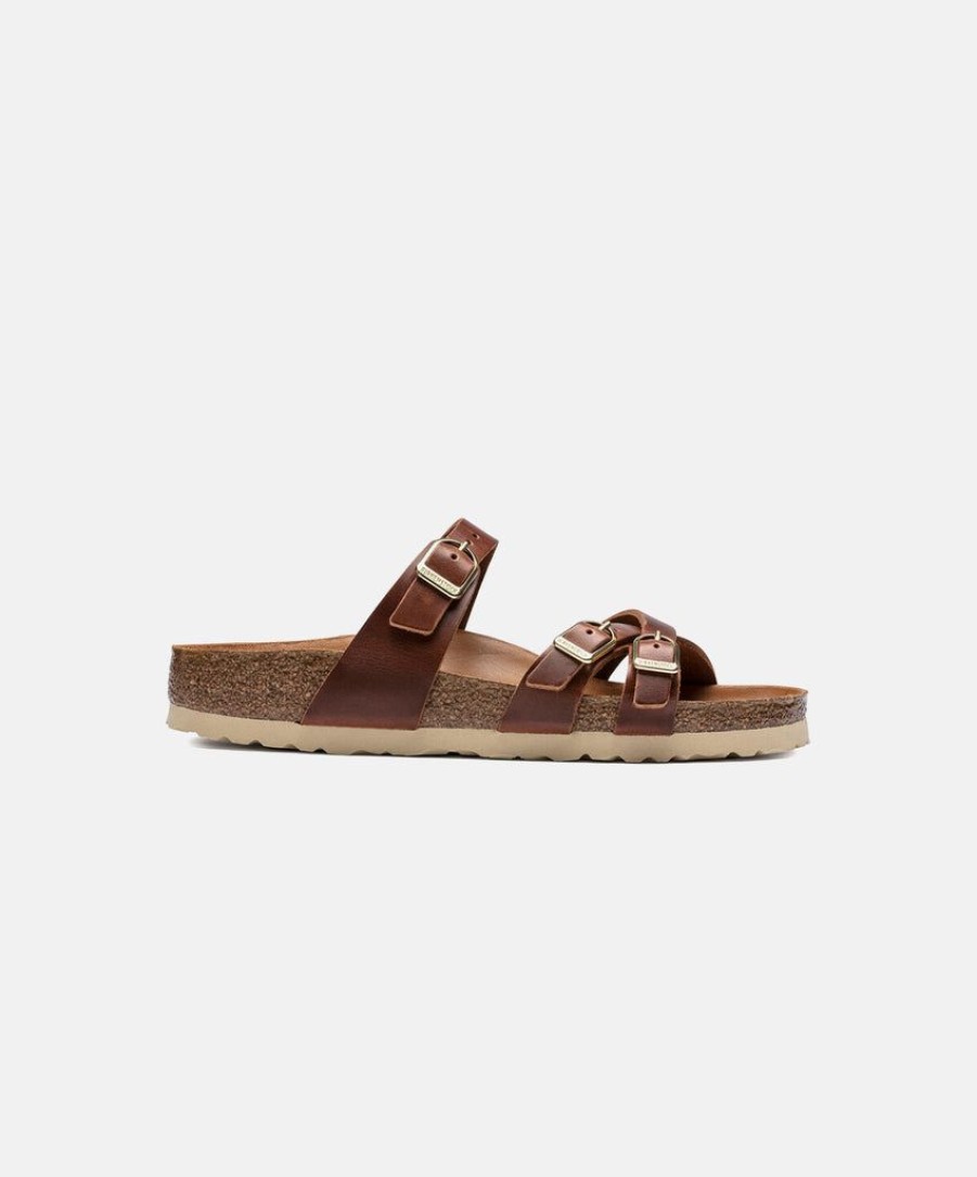 Women Birkenstock Leather Sandals | Birkenstock Franca Big Buckle Oiled Leather Sandals Brown