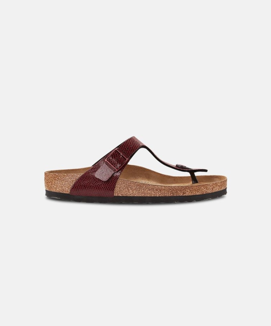 Women Birkenstock Thongs | Birkenstock Gizeh Birko Flor Magical Metallic Sandals Red