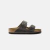 Men Birkenstock Two Strap Sandals | Birkenstock Arizona Oiled Leather Sandals Grey