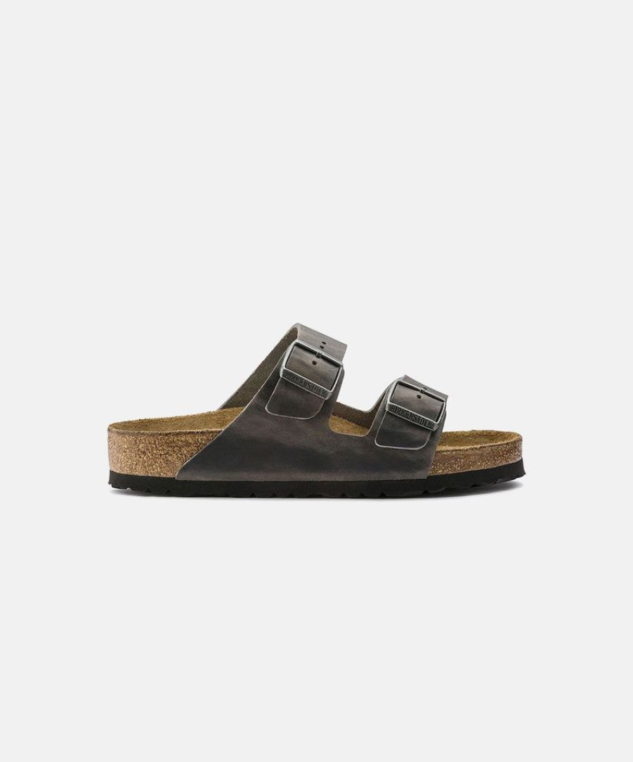 Men Birkenstock Two Strap Sandals | Birkenstock Arizona Oiled Leather Sandals Grey