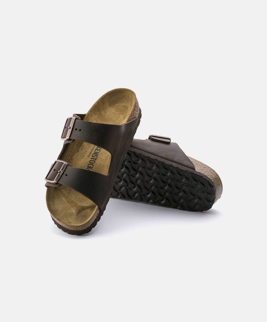 Women Birkenstock Two Strap Sandals | Birkenstock Arizona Oiled Leather Sandals Brown