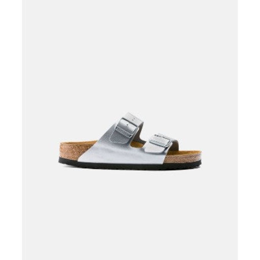 Men Birkenstock Two Strap Sandals | Birkenstock Arizona Birko-Flor Silver Sandals