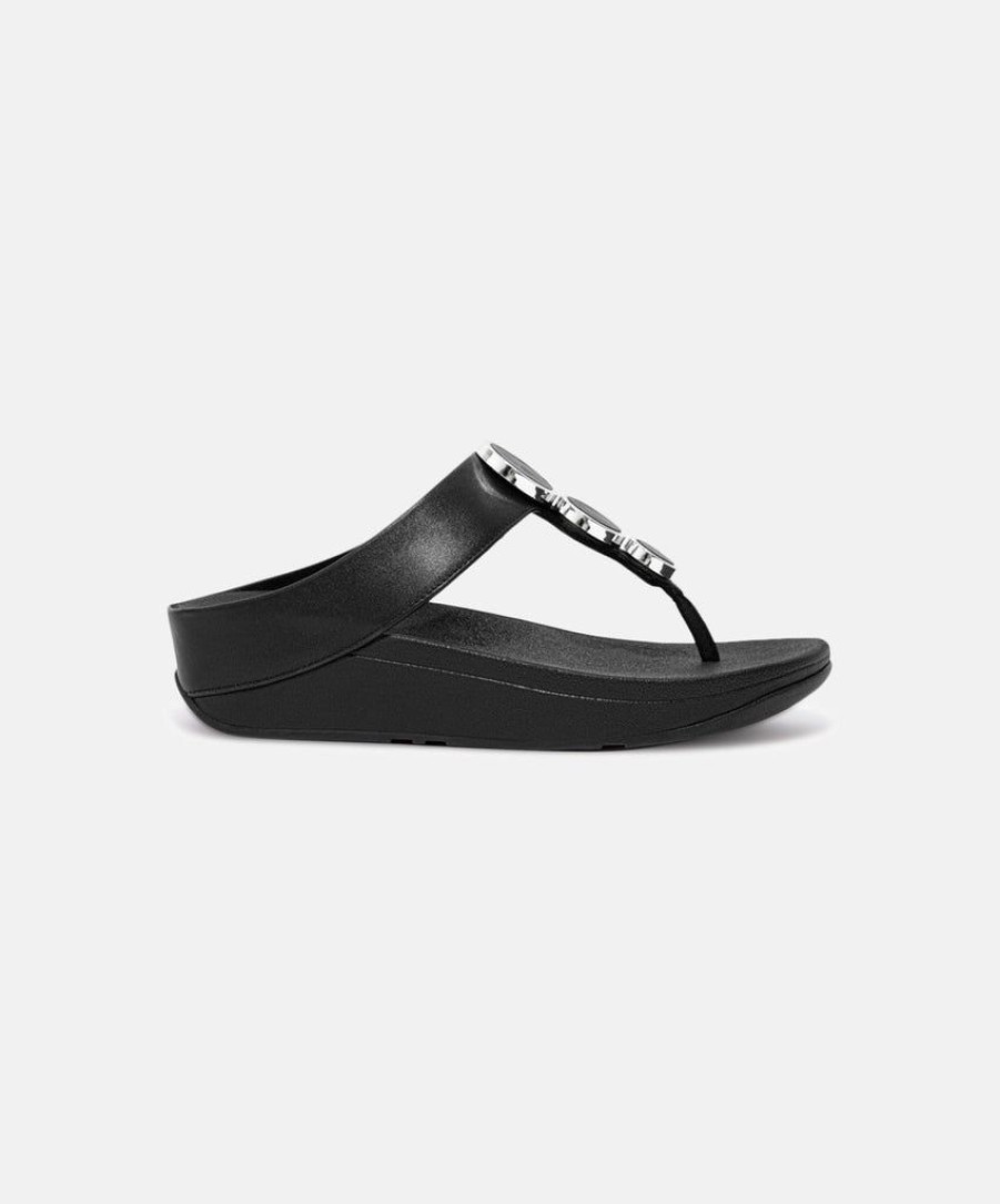 Women FitFlop Toe Post Sandals | Fitflop Halo Leather Toe Post Sandals Black