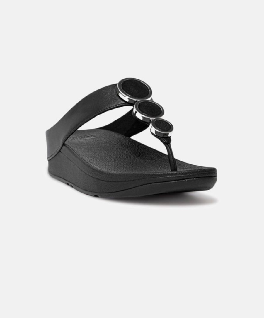 Women FitFlop Toe Post Sandals | Fitflop Halo Leather Toe Post Sandals Black