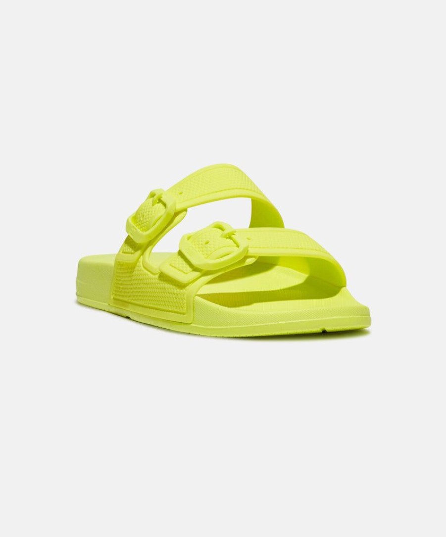 Women FitFlop Two Strap Sandals | Fitflop Iqushion Two Bar Buckle Slides Yellow