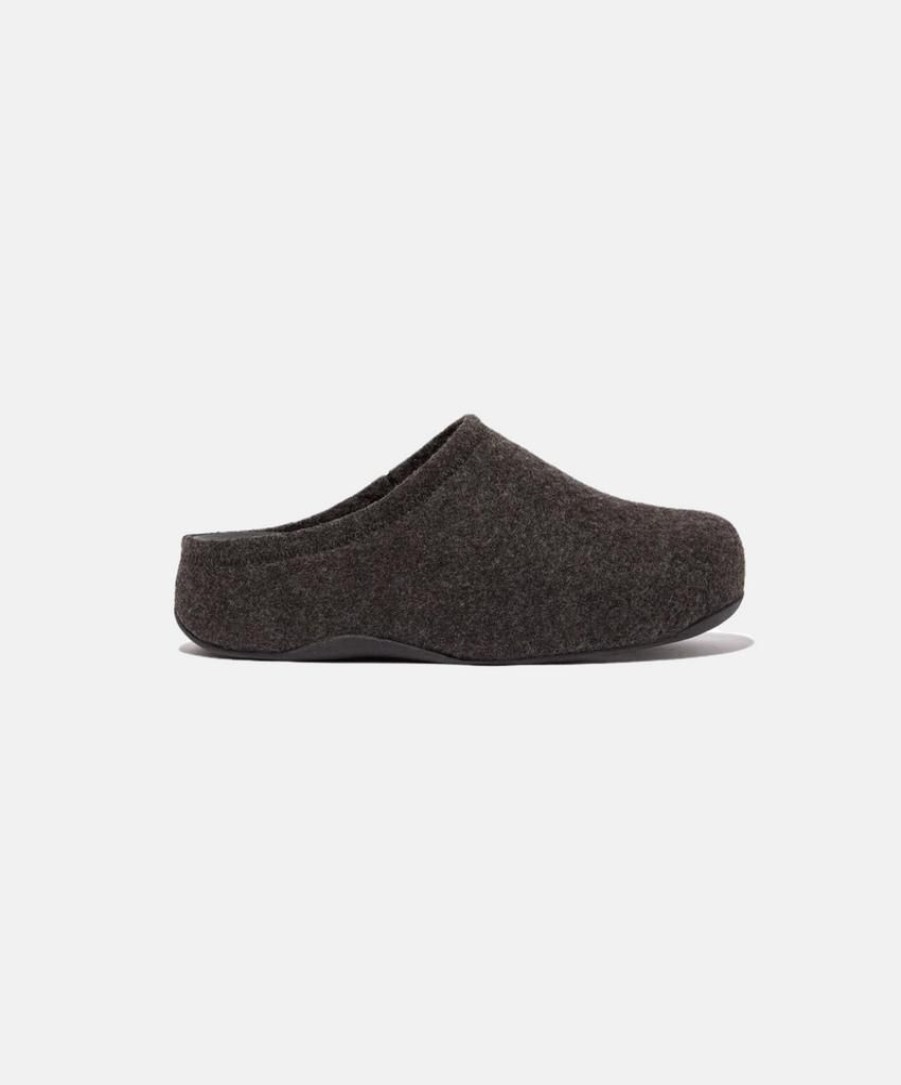 Women FitFlop Clogs | Fitflop Shuv E01 Cushy Felt Clog Slippers Black