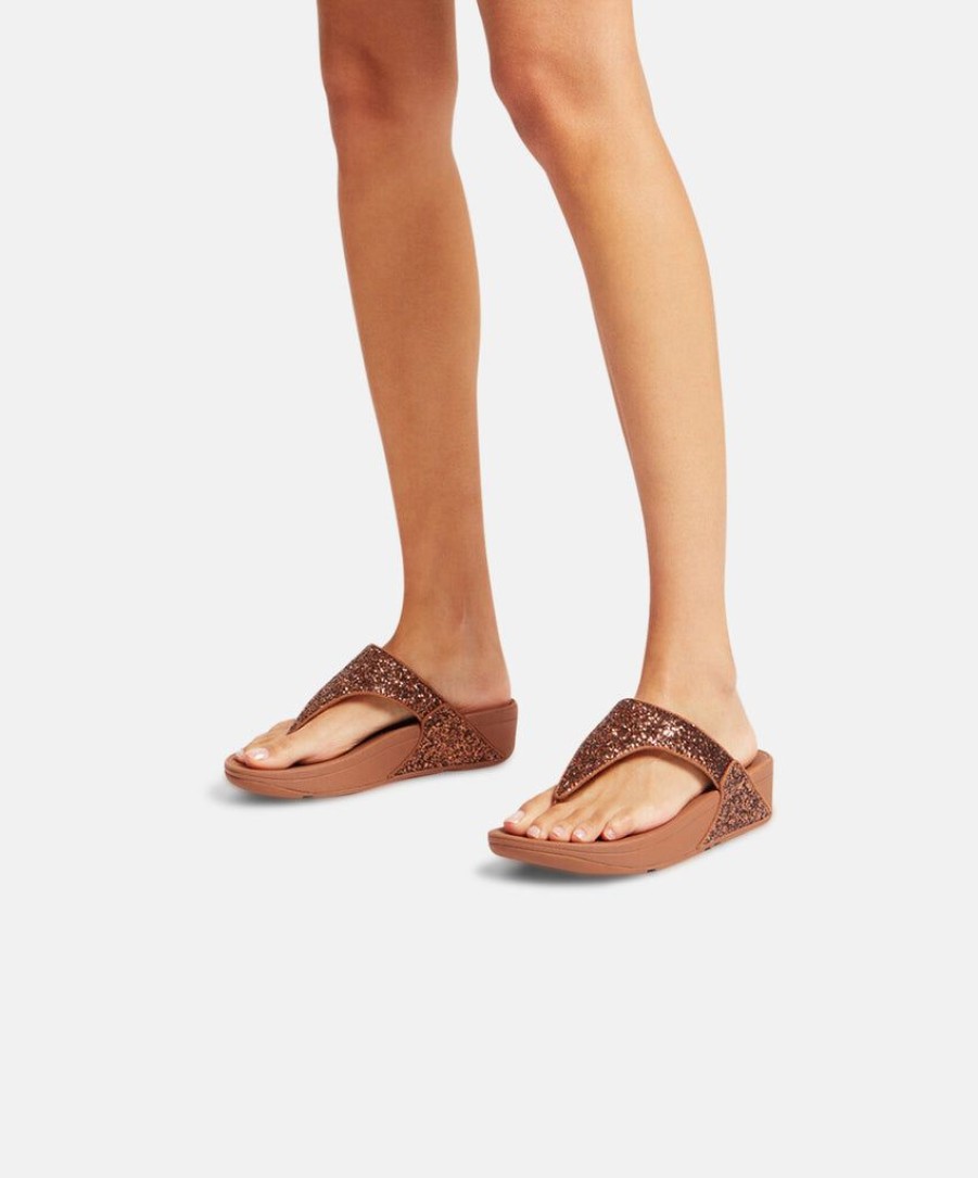 Women FitFlop Thongs | Fitflop Lulu Glitter Toe Post Sandals Brown