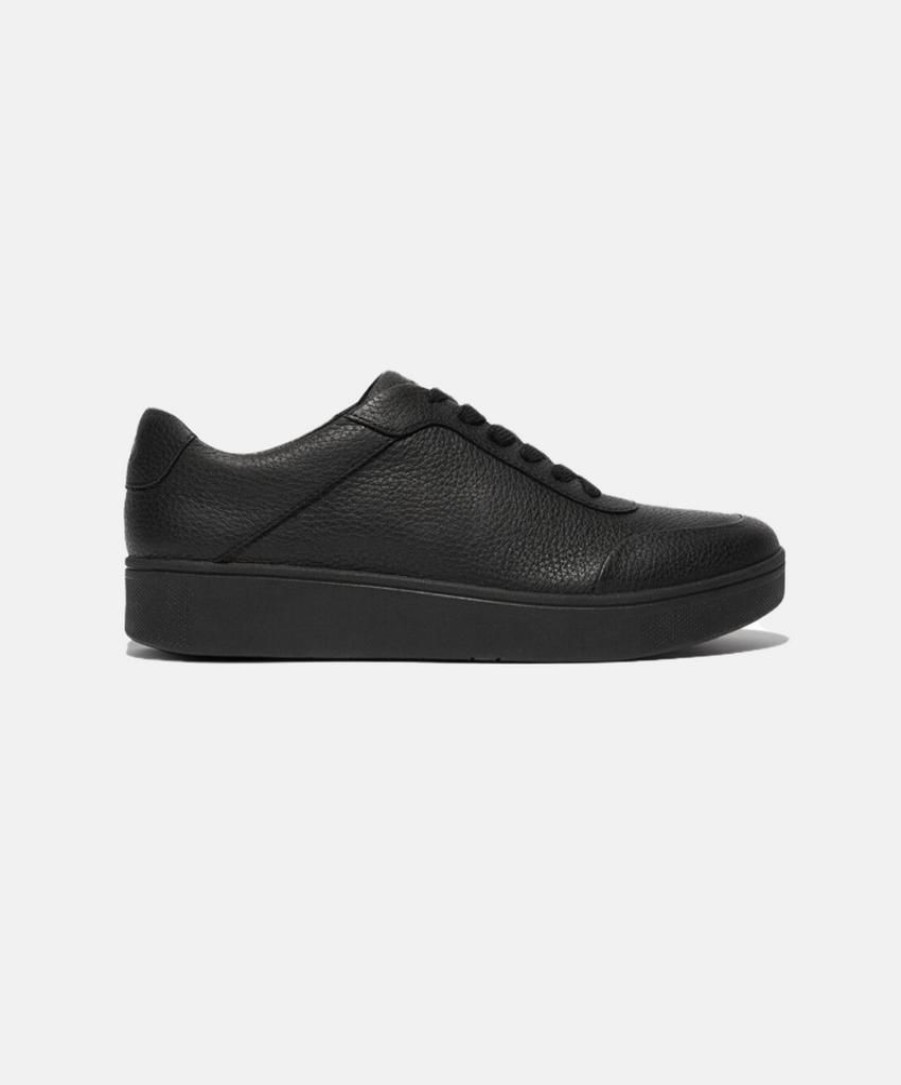 Women FitFlop Leather Sneakers | Fitflop Rally Tumbled-Leather Sneakers Black