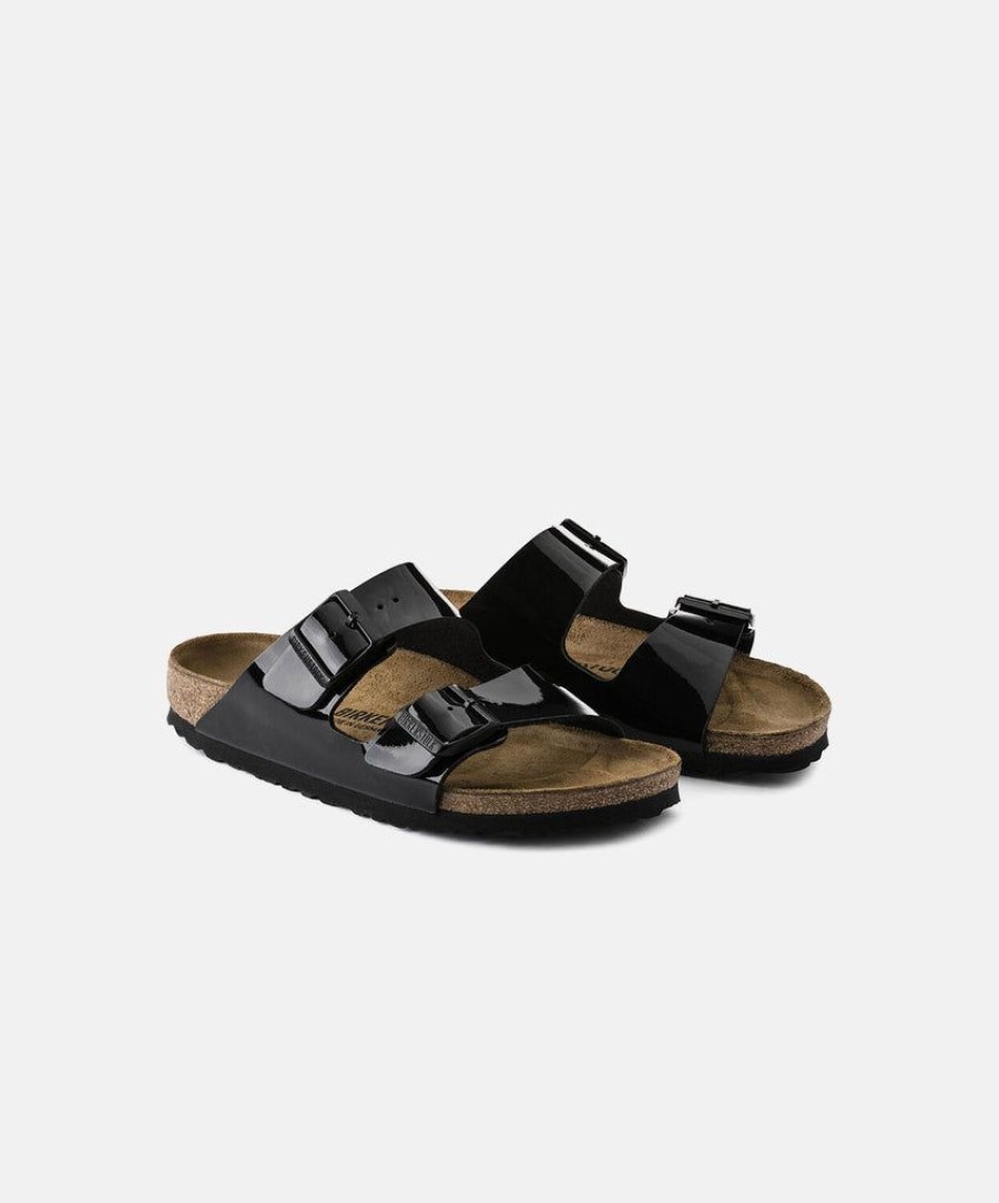 Women Birkenstock Two Strap Sandals | Birkenstock Arizona Bf Patent Sandals Black