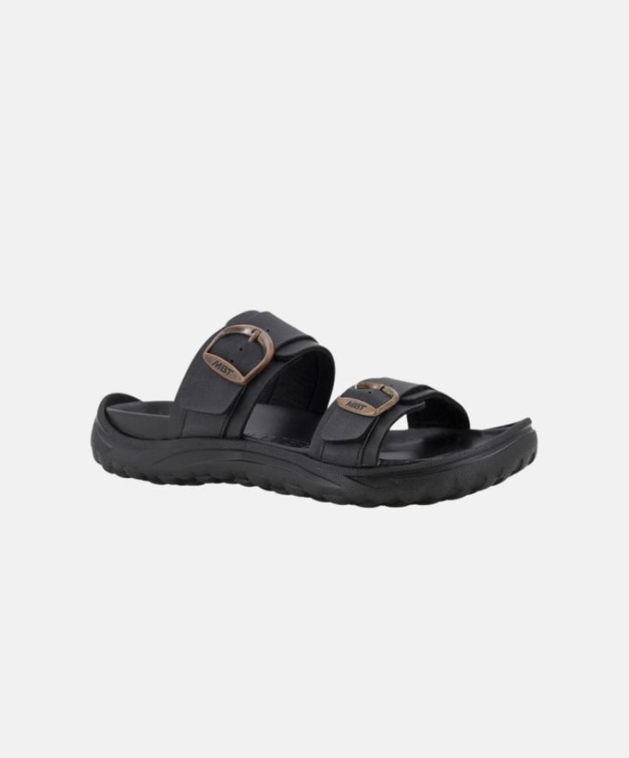 Men Bstore Leather Sandals | Mbt Fuji Ii Black/Black Mens Recovery Sandals