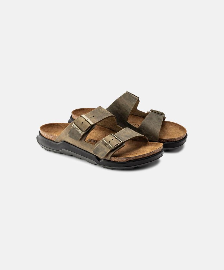 Men Birkenstock Two Strap Sandals | Birkenstock Arizona Cross Town Oiled Sandals Khaki