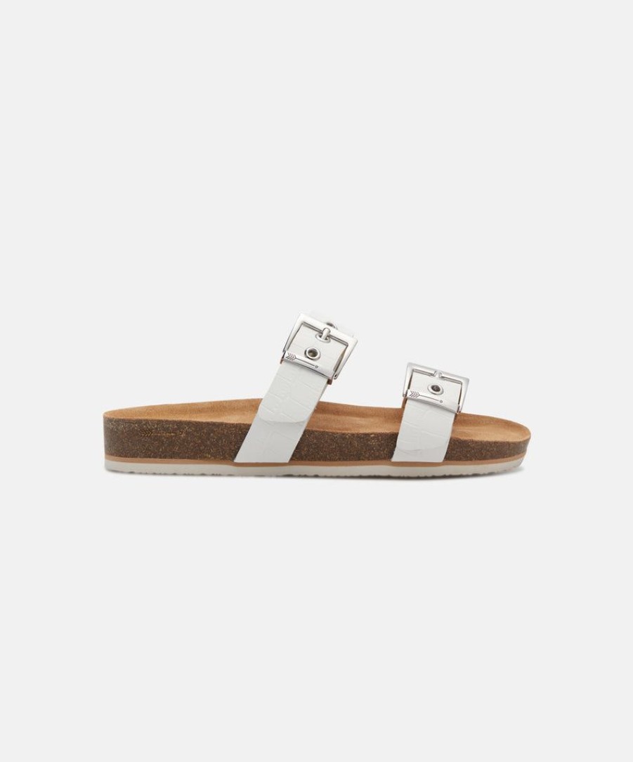 Women Frankie4 Two Strap Sandals | Frankie4 Sandy Iii White Croc Emboss Slides