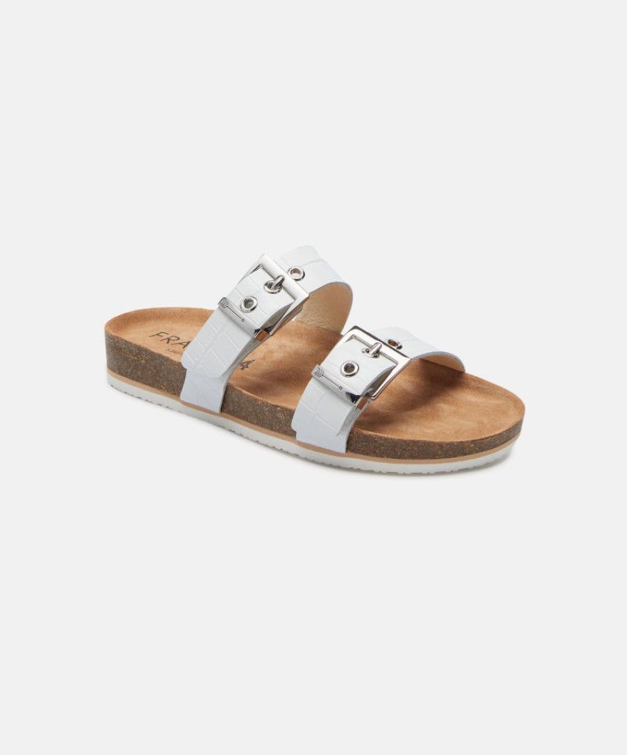 Women Frankie4 Two Strap Sandals | Frankie4 Sandy Iii White Croc Emboss Slides