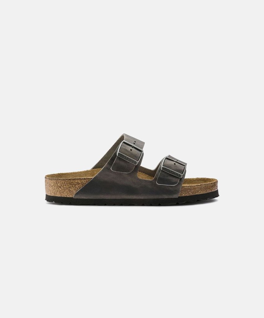 Men Birkenstock Leather Sandals | Birkenstock Arizona Oiled Leather Sandals Grey