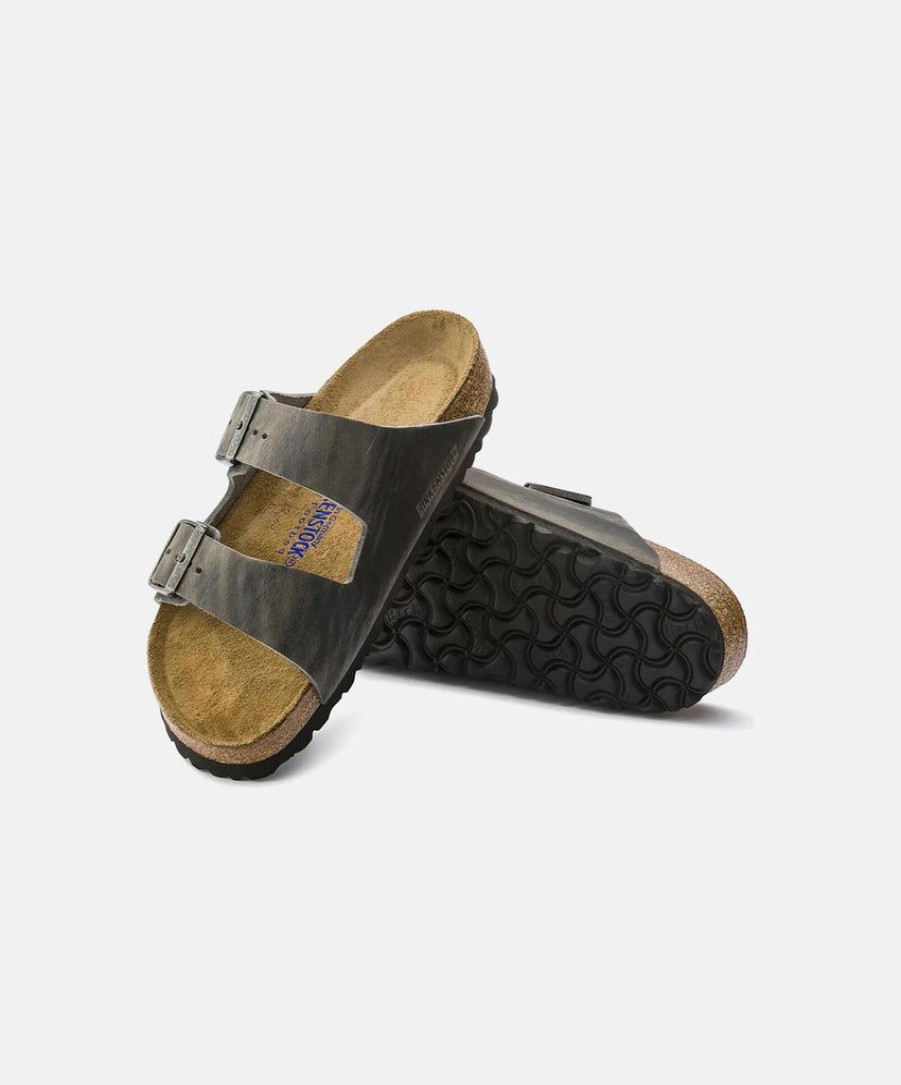 Men Birkenstock Leather Sandals | Birkenstock Arizona Oiled Leather Sandals Grey