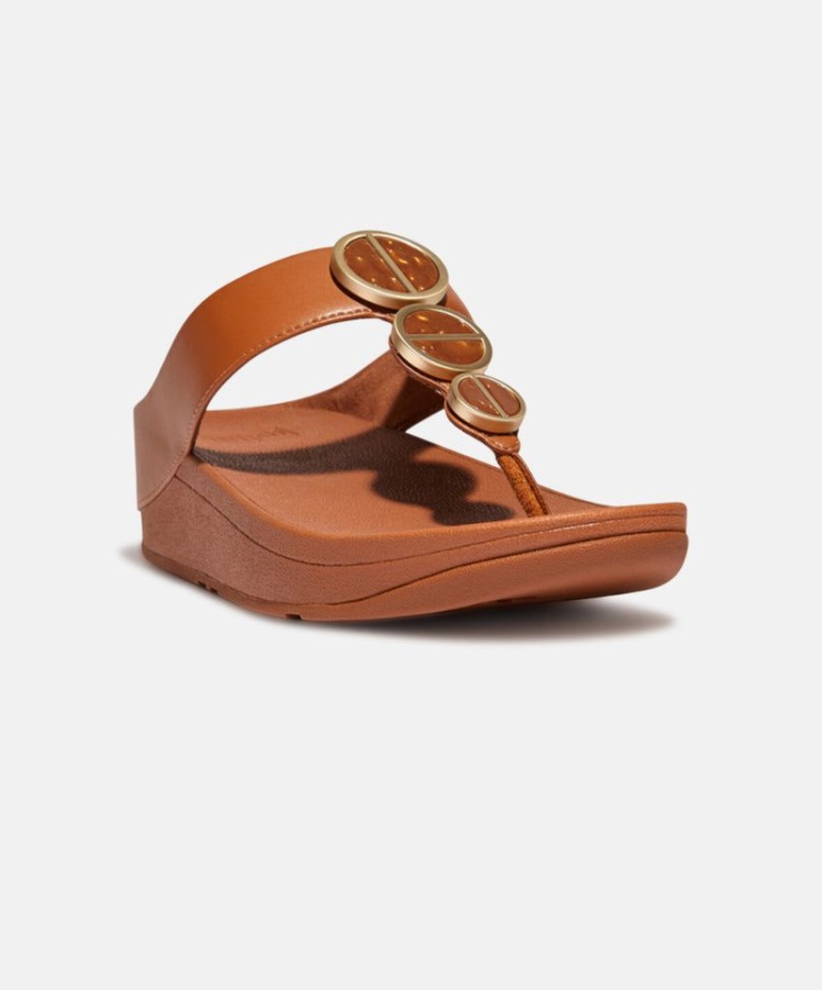 Women FitFlop Toe Post Sandals | Fitflop Halo Metallic Trim Toe Post Sandals Brown