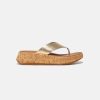 Women FitFlop Thongs | Fitflop F-Mode Leather/Cork Flatform Platino Toe Post Silver