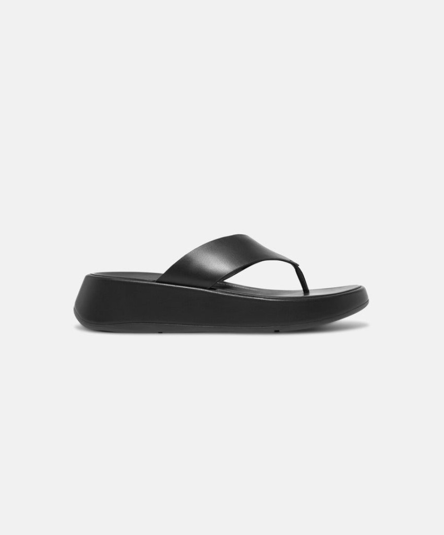 Women FitFlop Slides | Fitflop F-Mode Leather Flatform Toe Post Sandals Black