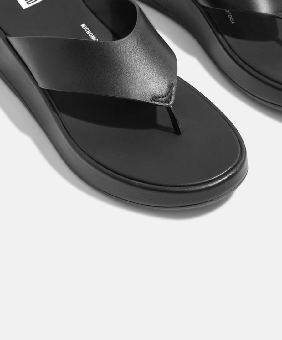 Women FitFlop Slides | Fitflop F-Mode Leather Flatform Toe Post Sandals Black