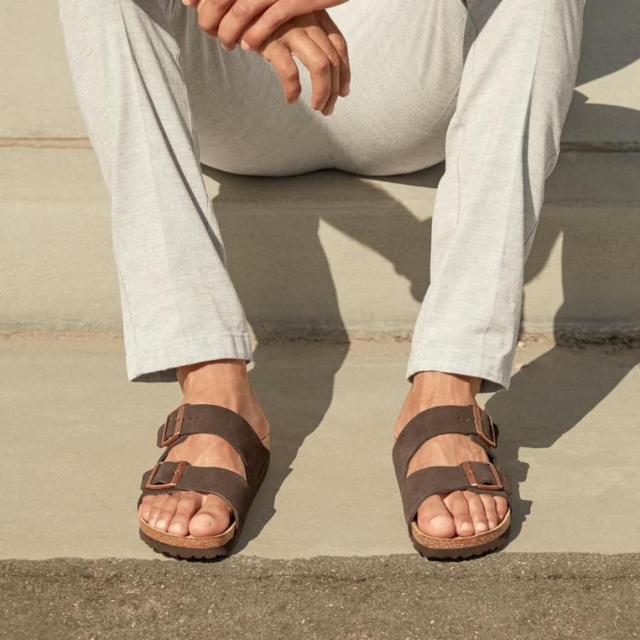 Men Birkenstock Suede Sandals | Birkenstock Arizona Suede Leather Soft Footbed Sandals Mocca