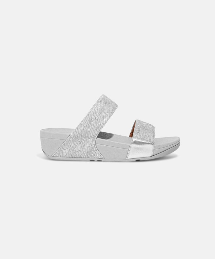 Women FitFlop Slides | Fitflop Lulu Glitz Slides Silver