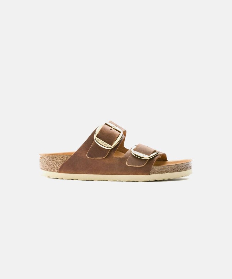 Women Birkenstock Slides | Birkenstock Arizona Big Buckle Oil Leather Sandals Brown