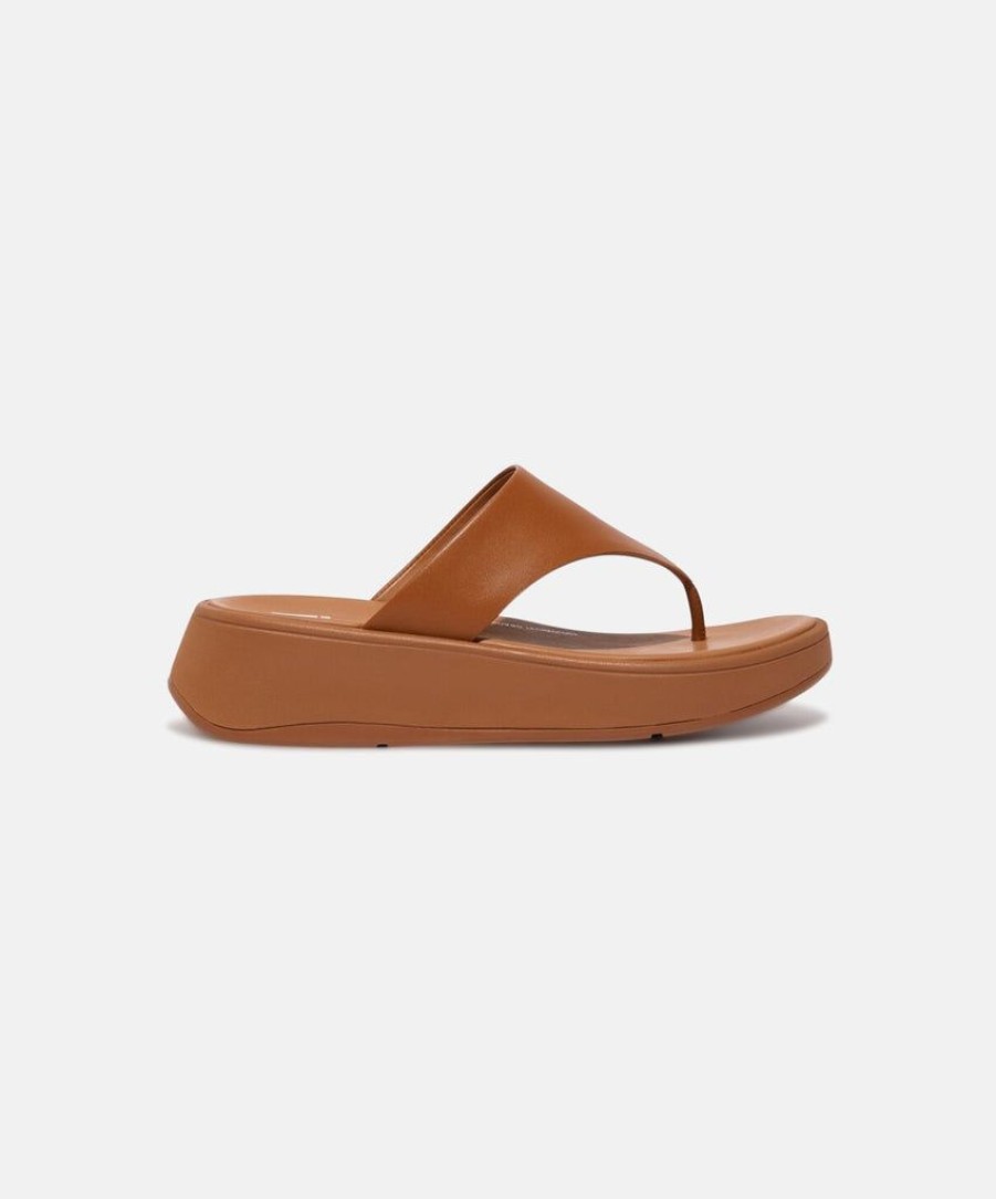 Women FitFlop Slides | Fitflop F-Mode Leather Flatform Toe Post Brown