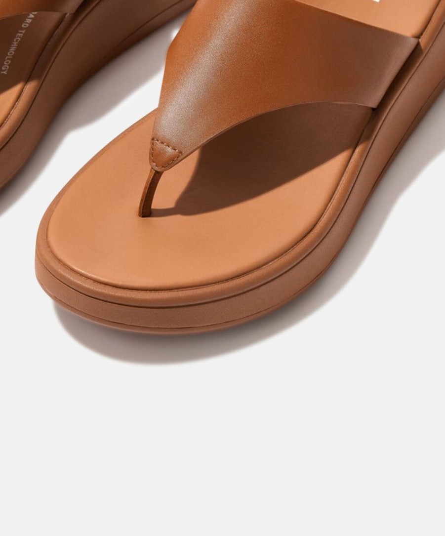 Women FitFlop Slides | Fitflop F-Mode Leather Flatform Toe Post Brown