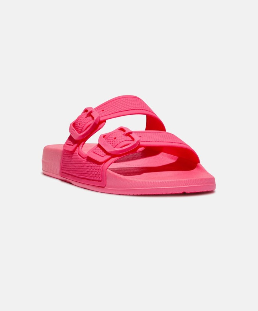 Women FitFlop Two Strap Sandals | Fitflop Iqushion Two Bar Buckle Pink Slides