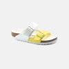 Women Birkenstock Slides | Birkenstock Arizona Split Birko-Flor White/Sour Lime Sandals