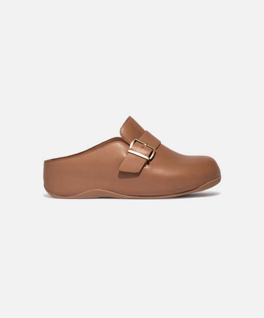 Women FitFlop Clogs | Fitflop Shuv Buckle Latte Tan Leather Clogs