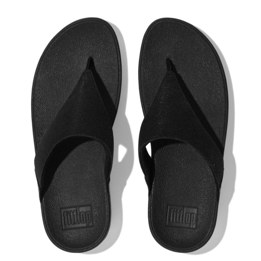 Women Bstore Toe Post Sandals | Fitflop Lulu Shimmerlux Toe-Post Sandals Black