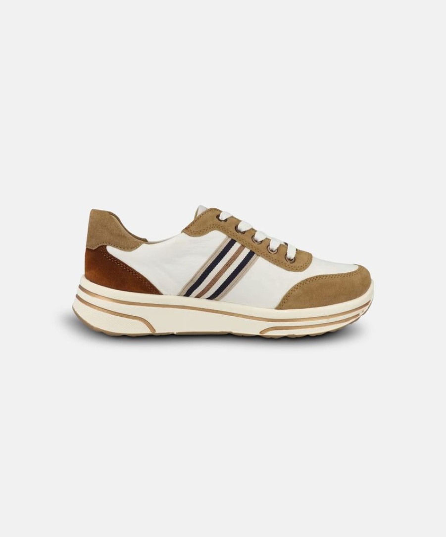 Women Ara Leather Sneakers | Ara Sapporo 2.0 Toffee Taupe W. Rosegold & Cognac Sneakers