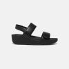 Women FitFlop Leather Sandals | Fitflop Lulu Adjustable Velcro Leather Black Back-Strap