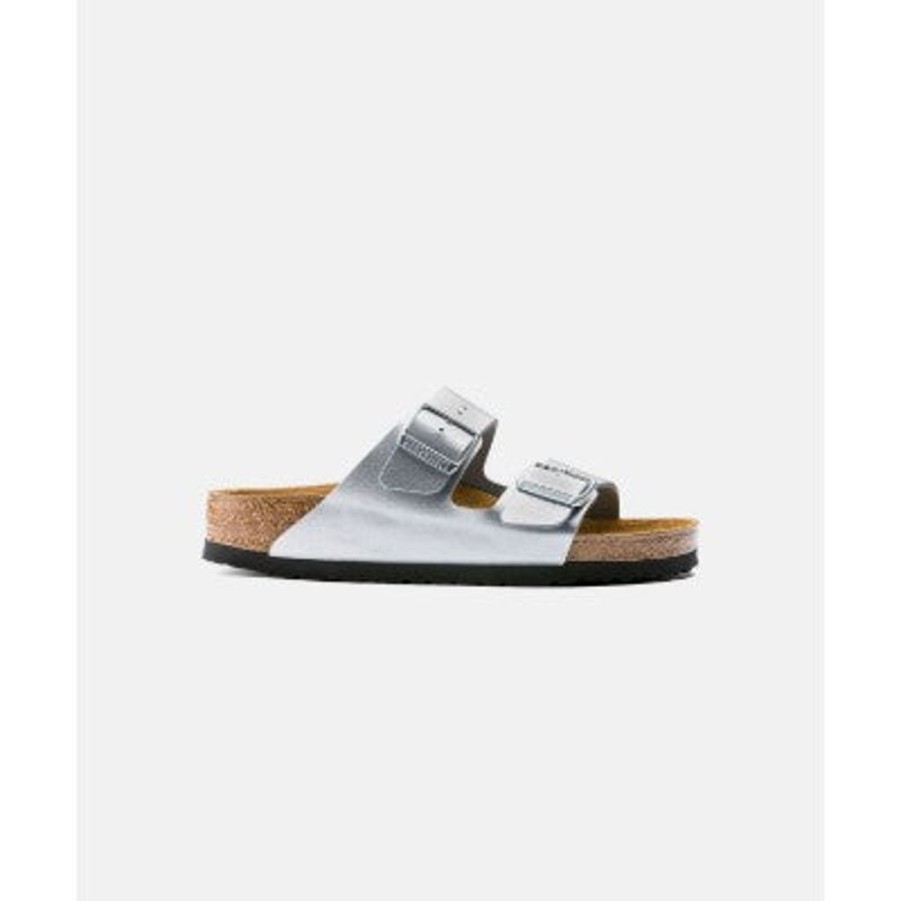 Women Birkenstock Two Strap Sandals | Birkenstock Arizona Birko-Flor Silver Sandals