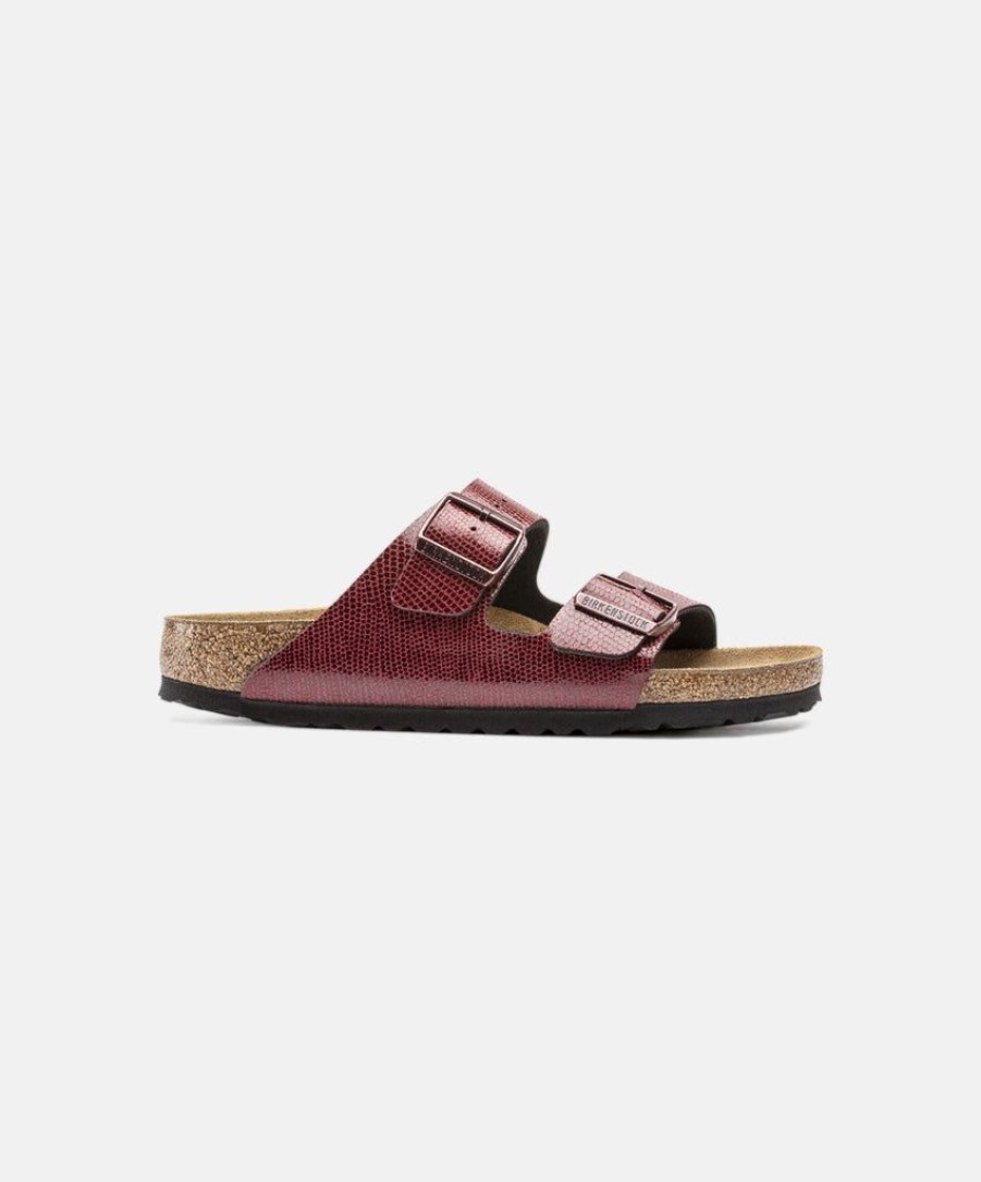 Women Birkenstock Two Strap Sandals | Birkenstock Arizona Birko-Flor Magical Metallic Maroon Sandals