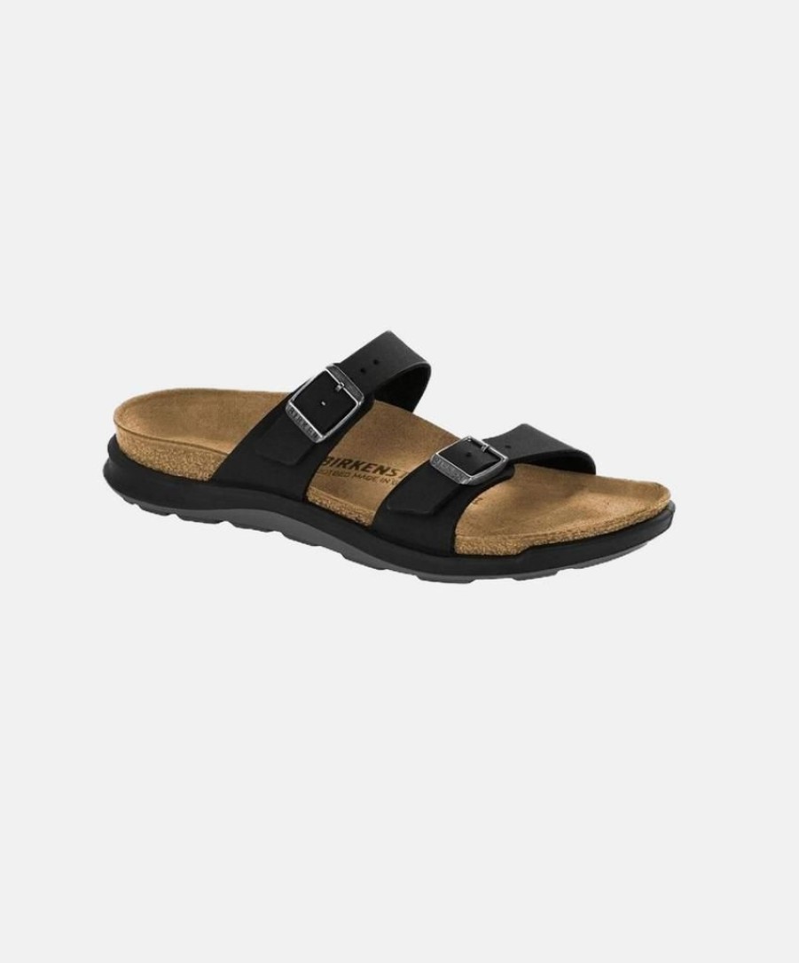 Men Birkenstock Two Strap Sandals | Birkenstock Sierra Cross Town Waxy Oiled Leather Black Sandals