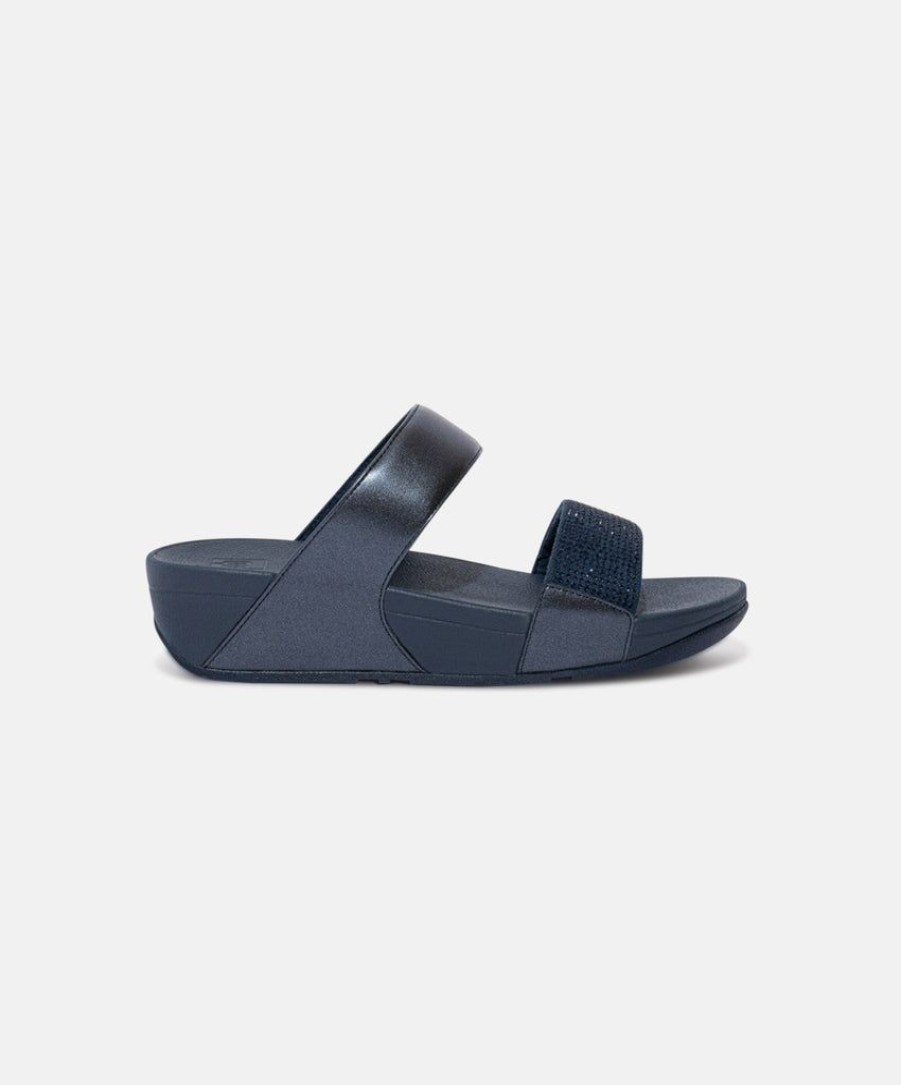 Women FitFlop Slides | Fitflop Lulu Crystal Embellished Midnight Navy Slides