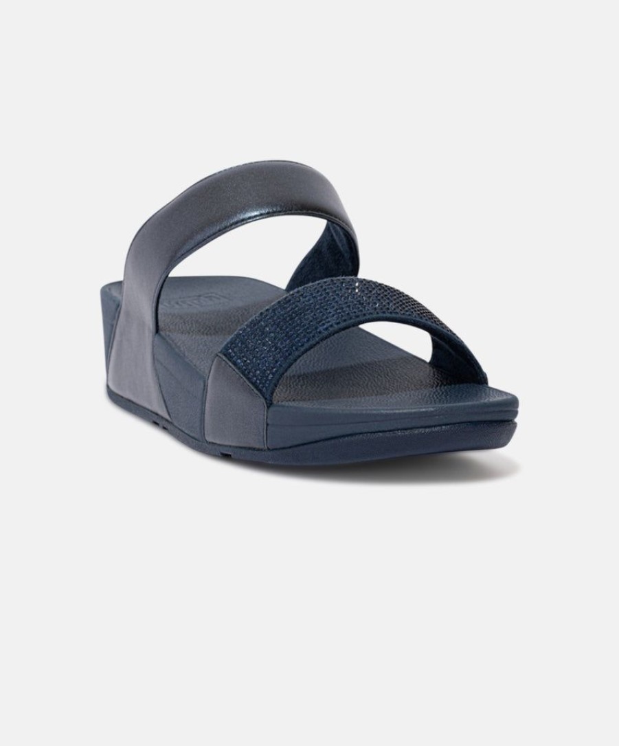 Women FitFlop Slides | Fitflop Lulu Crystal Embellished Midnight Navy Slides