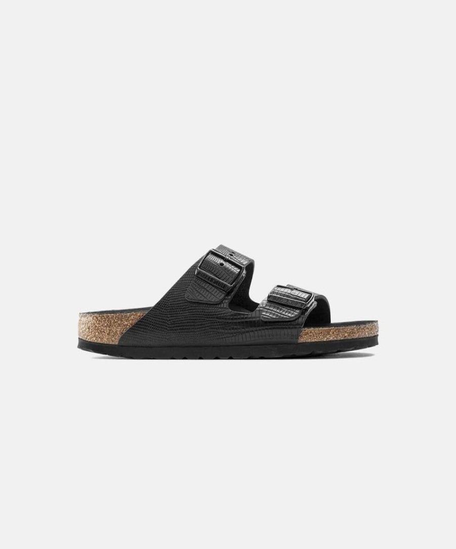 Women Birkenstock Two Strap Sandals | Birkenstock Arizona Embossed Sandals Black