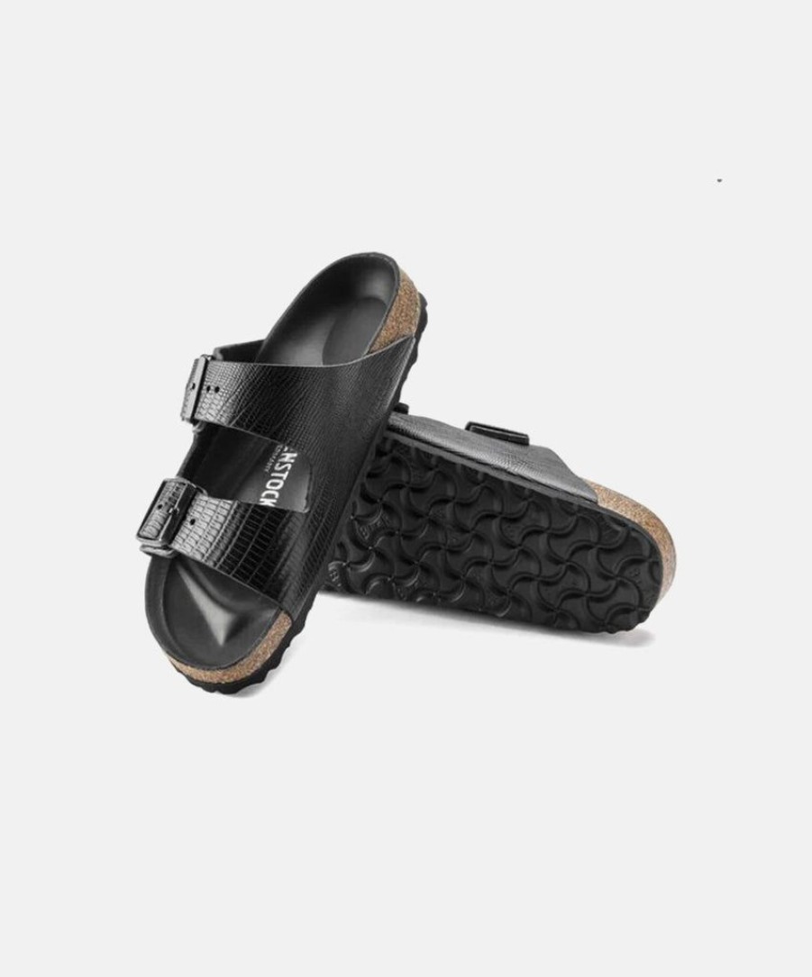 Women Birkenstock Two Strap Sandals | Birkenstock Arizona Embossed Sandals Black