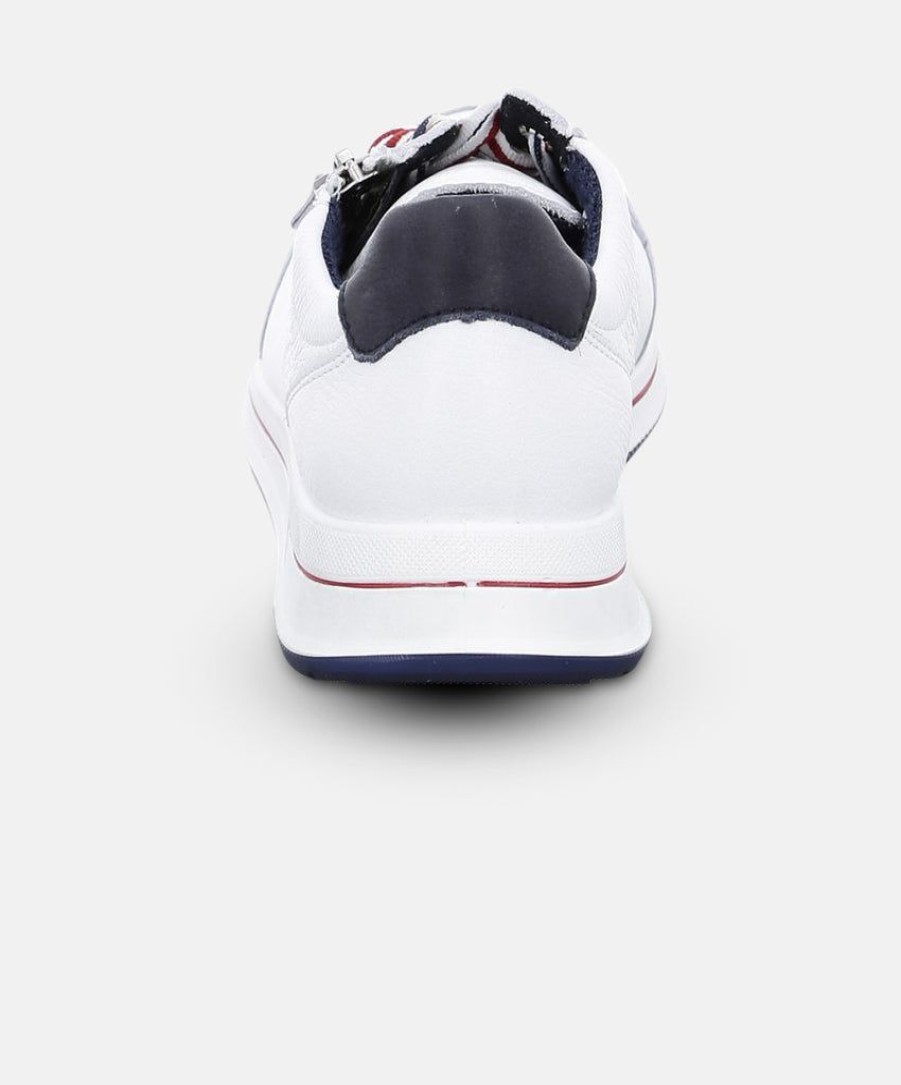 Women Ara Leather Sneakers | Ara Osaka 2.0 White W Navy Sneakers