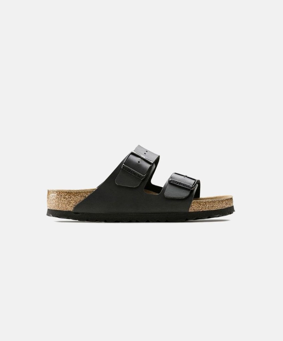 Women Birkenstock Slides | Birkenstock Arizona Birko-Flor Black Soft Footbed Sandals