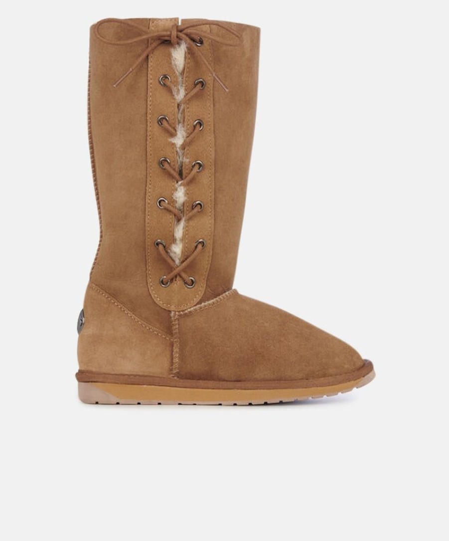 Women EMU Australia Boots | Emu Platinum Hi Lace Chestnut Sheepskin Boots