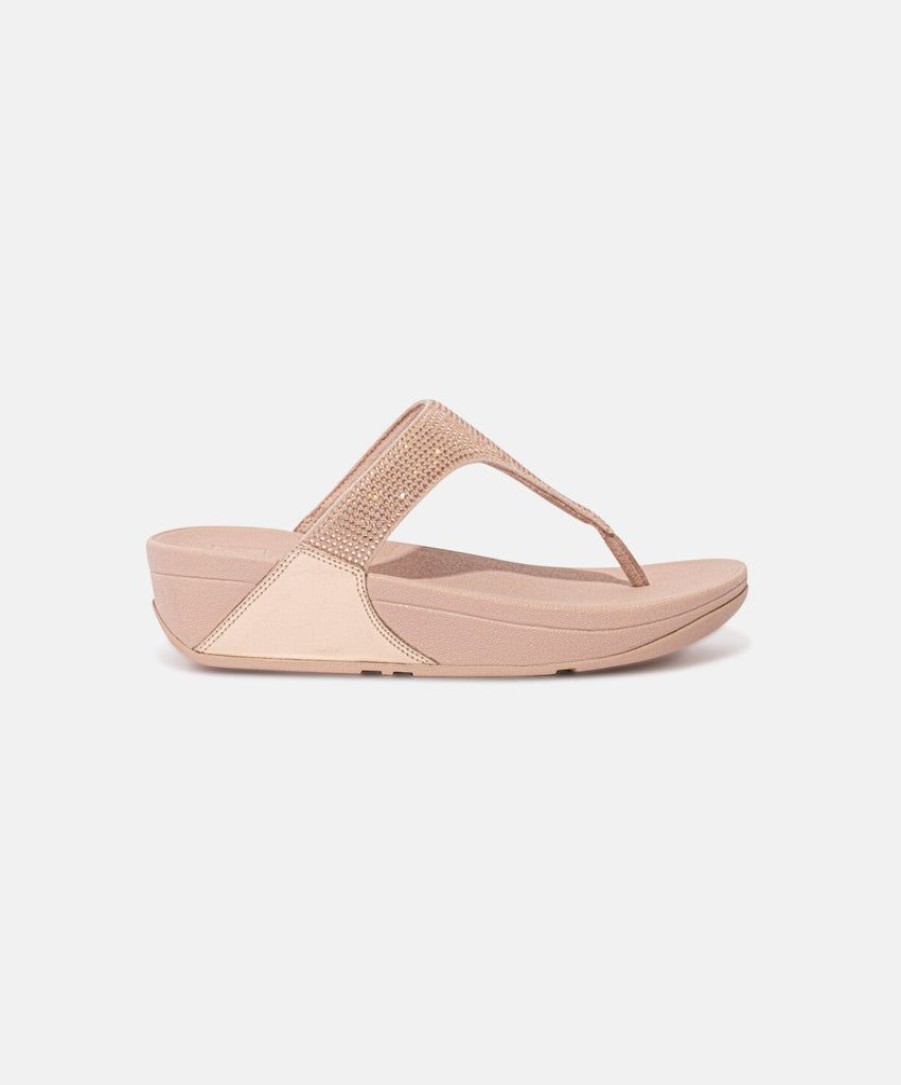 Women FitFlop Toe Post Sandals | Fitflop Lulu Crystal Embellished Rose Gold Toe Post Sandals