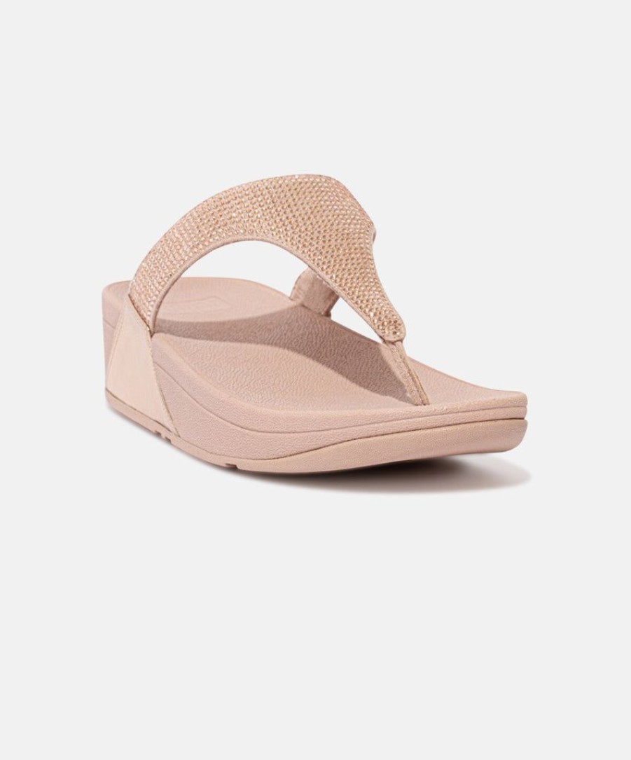 Women FitFlop Toe Post Sandals | Fitflop Lulu Crystal Embellished Rose Gold Toe Post Sandals