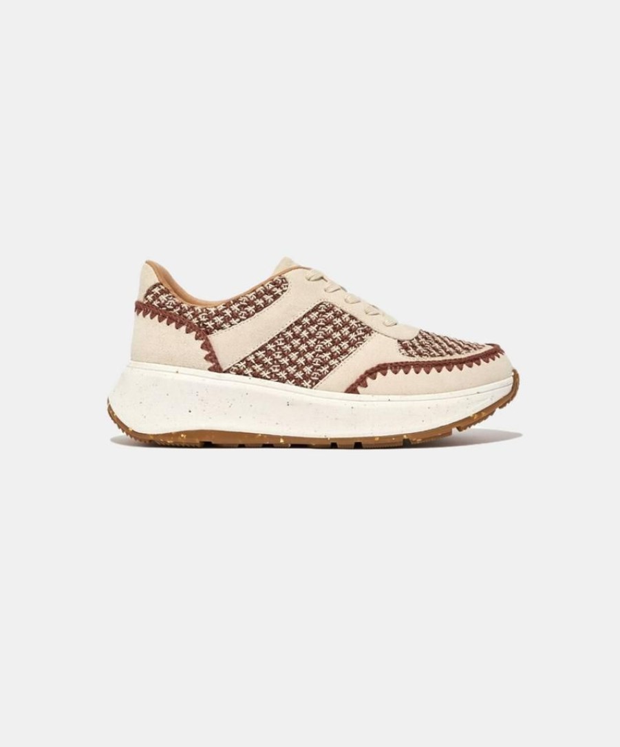 Women FitFlop Leather Sneakers | Fitflop F-Mode E-1 Crochet/Suede Flatform Sneakers Brown